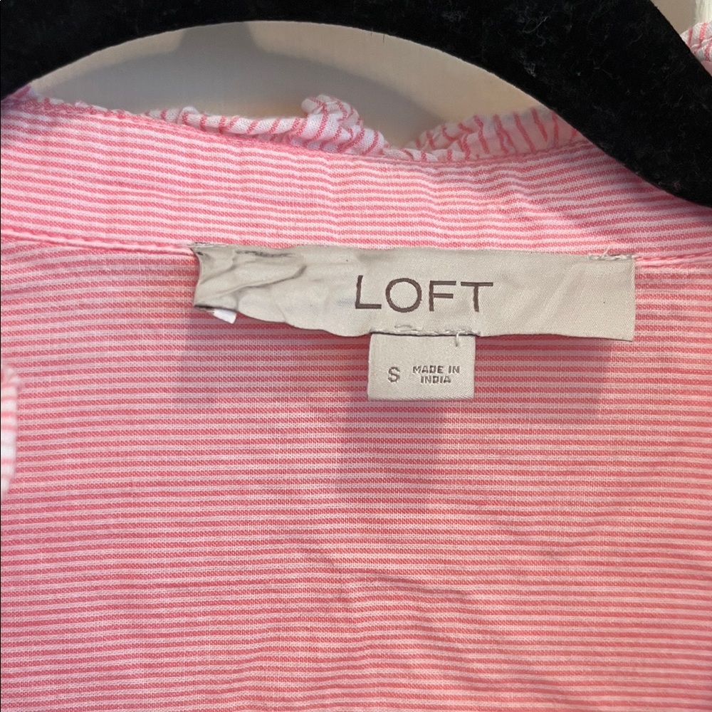 LOFT Pink Ruffled button down Small - image 2